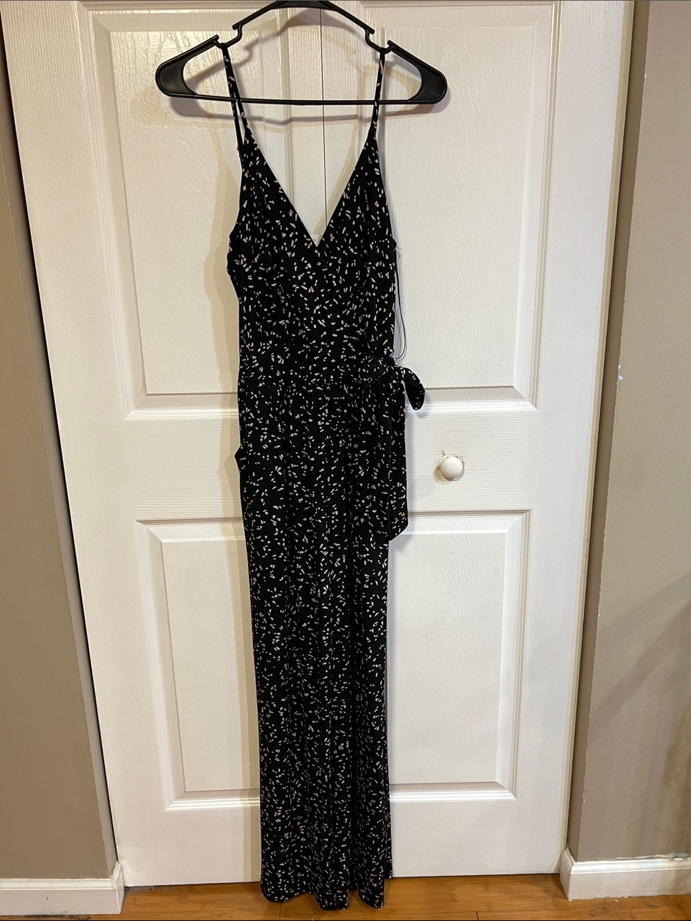 Kaileigh Black Printed V-Neck Jumpsuit with Tie Waist